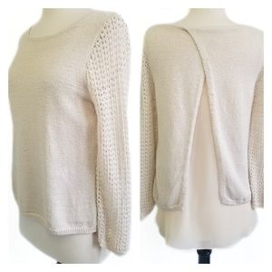 LUCKY BRAND Cream Knit Top Split Back Size XS